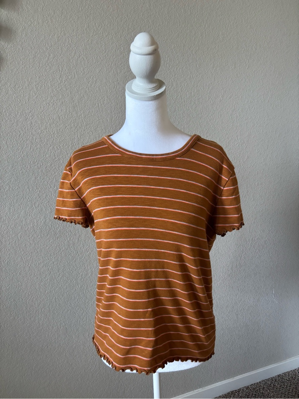 Madewell Rust and White Striped Short Sleeve Tee